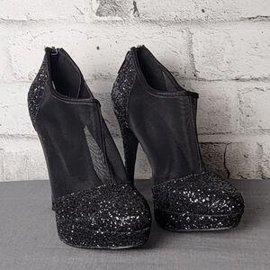 Le Château Black Sparkle Mesh Platform Stilettos | 5” Heels Size 8